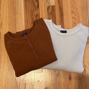 Pair of GAP Waffle Knit Long Sleeve Shirts, Size Medium Tall (MT)